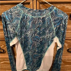 Blue and White Patterned Women's Fishing Top